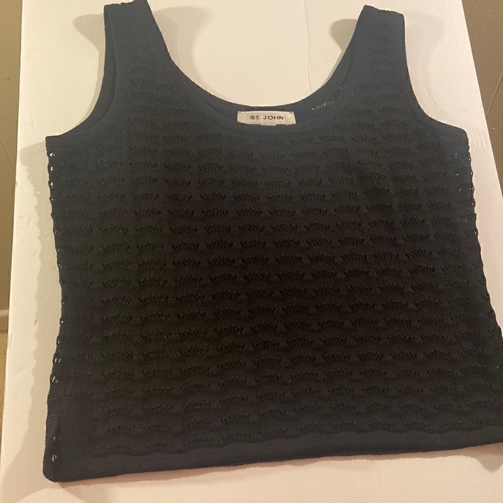 St. John Crocheted Cropped Black Petite Tank Top